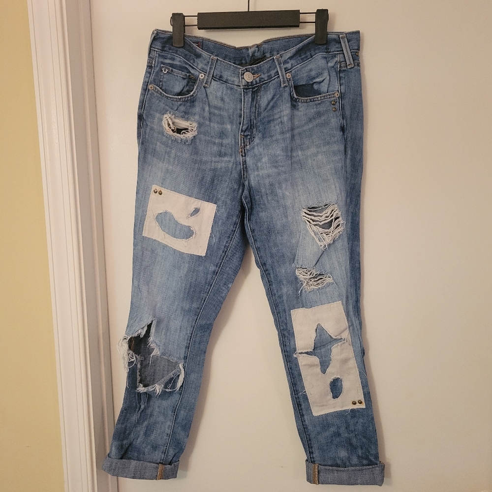 True Religion Cameron Slim Boyfriend Cropped Jeans, Size 28